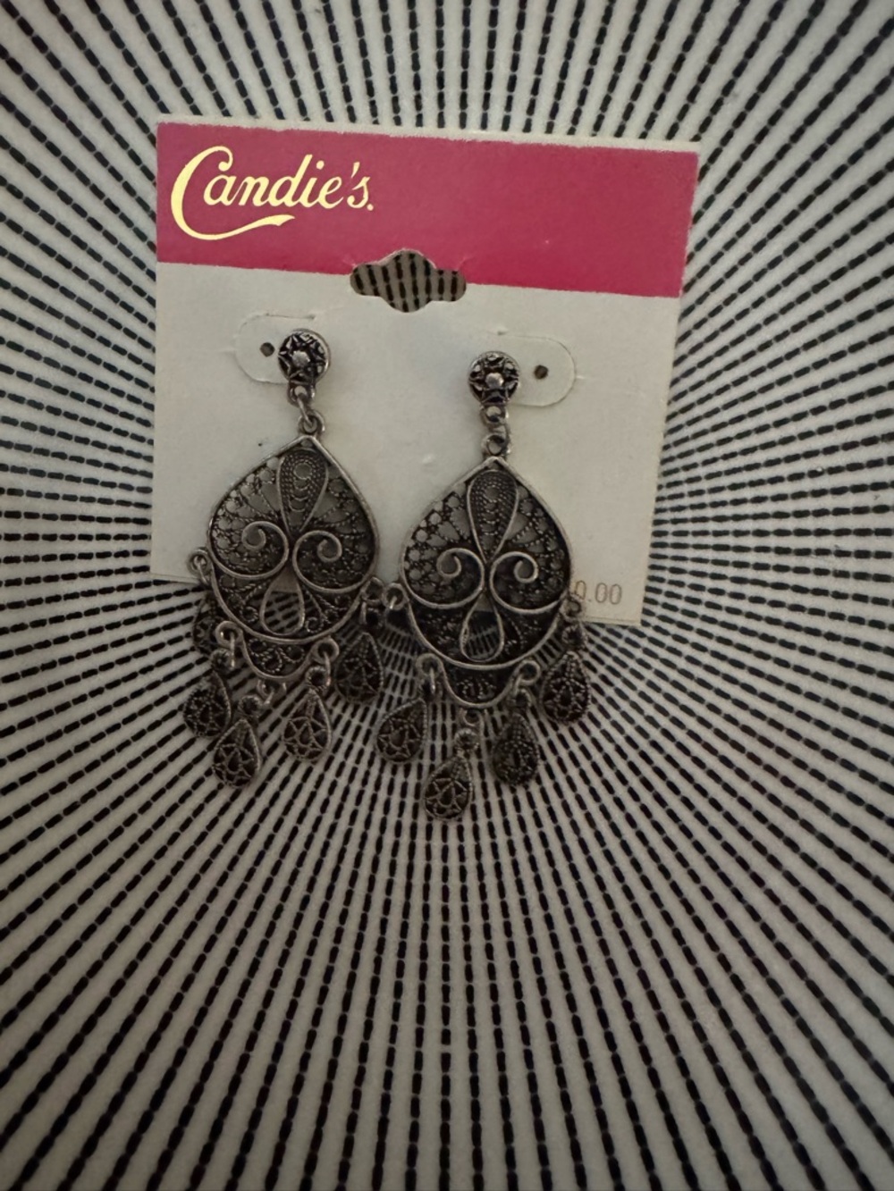 Candie's Antique Silver Filigree Chandelier Earrings - Silver Tone